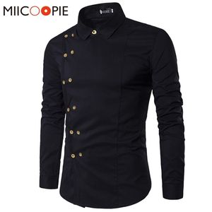 Männer Casual Hemden Frühling Persönlichkeit Schräge Taste Unregelmäßigen Zweireiher Langarm Camisa Masculina Männlich Slim Fit Hemd 220920