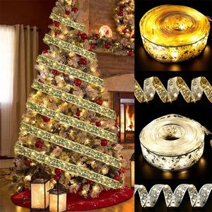 クリスマスツリーの装飾品ゴールドシルバーLEDライトシルクリボン0 x2m ランプギフトラッピングリボンクリスマス装飾18MD D3