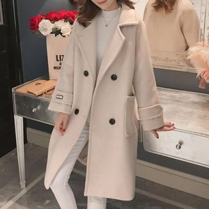 Women's Wool Women's & Blends Double-Breasted Patchwork Winter Jacket Elegant Casual Style Thin All-match Female Overcoat Ladies