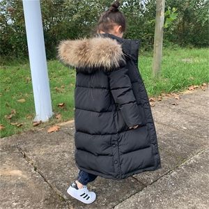 Вниз пальто зимняя куртка для девочек с капюшоном теплый густой дети Длинное пальто 3-12 лет Детская подростка вниз по парке с снежным штрихом 220919
