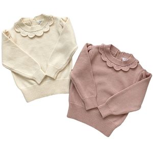 Pullover Baby Girl Sweater Autumn Toddlerzy Dzieci Kniet Pullovers Topss Korean Style Pure Color Ruffle Kołnierz Baby Girls Sweters 220919