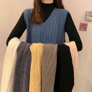 Kvinnors tröjor Vest Women Solid Loose Korean Dent Sleeveless Sticked Vhals Autumn tröja Vest Female Jackets Simple Outfit Sweater Tops J220915