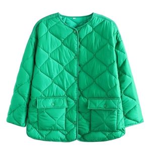 Women's Down Parkas Jacket Bomber Coat Green Outwear Casual Loose Outterwear Solid Long Sleeve Elegant Streetwear Vintage TRF 220919