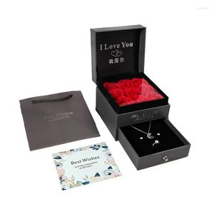 Gift Wrap Rose Jewelry Box med halsband 100 språk Jag älskar dig närvarande för fru Mother Girlentine's Day Anniversary