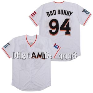 Maglia da baseball GlaTop Quality 1 Maimi Bad Bunny bianca con bandiera di Puerto Rico, taglia S-4XL