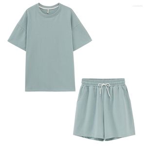 Kvinnors spårsättningar Kvinnor Två stycken Outfits Casual Wear Cotton Summer Sportwear Ladies Overdimensionerade T-shirt Hög midja Shorts Candy Color