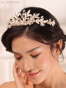 Wedding Hair Jewelry Vintage Gold Tiara Crown Flower Her Leaf Pearl Girl