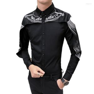 メンズドレスシャツメンズデザイナーシャツ韓国ファッション2022長袖スリムフィットゴシックカミサメンウェディングパッチワークブラックホワイト1