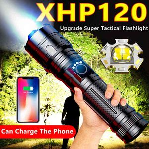 999999LM RECHARGEABLE LED -ficklampa XHP120 USB -ficklampa XHP50 Mestaste Tactical ficklampa Bright Waterproof Zoom Lamp J220713