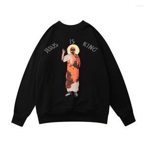 Felpe con cappuccio da uomo High Street Letter Foam Jesus Print Fleece Mens e Womens Harajuku Oversize Girocollo Retro Felpe spesse larghe