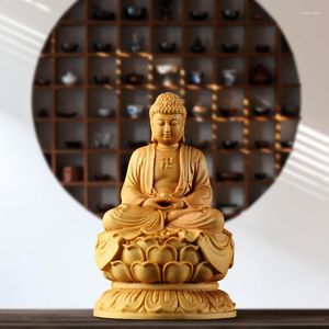 Dekorativa figurer Japan Buddha Shakyamuni 10cm tr￤skulptur Dharma Solid Statue Home Decor