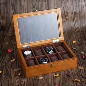 Watch Boxes 8 Slots Wood Watches Organizer Mechanical Display Case With Window Jewelry Storage Gift Holder