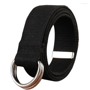 Cinture Cintura unisex in tela di alta qualità tinta unita in lega con fibbia a doppio anello da uomo all'aperto casual sport cowboy 115 cm