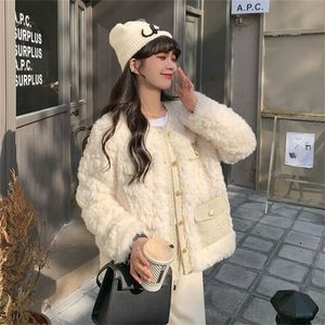 여자 모피 가짜 Xiaoxiang Lamb Wool 코트 여성 가을과 겨울 우아한 다목적 한국어의 게으른 바람 싱글 브레스트 CA 220924