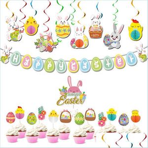 Party Decoration Easter Decorations For Home Swirl Banner Egg Ornaments Cake Topper Happy Kids Toys Supplies Drop Delivery 2021 Garde Dh7Jh