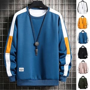 Men's Hoodies Sweatshirts Long Sleeve Harajuku Fashion 6 Color Hoodie s Casual O-Neck Patchwork Sweatshirt for Young 220919