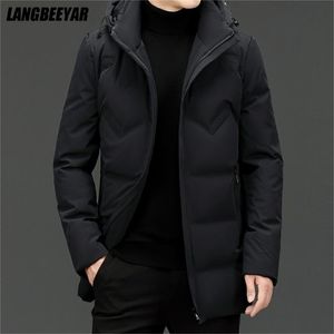 Erkekler Down Parkas High End marka gündelik moda uzun% 90 erkek ördek ceketi ile başlıklı siyah rüzgarlık kabartı kekler kış kıyafetleri 220919