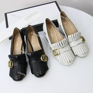 Designer Marmont Sandals Frauen High Heel Leder Plattform Pumpen Feste Farben Fransen Schuhe Gold Chunky Slaafers Sommerparty Sandale