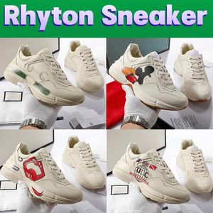 Роскошные коренастые кроссовки Rhyton Casual обувь винтажные логотип дизайнер женщин мужчина кроссовки кожаные интерфейсы веб рот мыши печатная женская платформа Leisure Flat Dad Shoese