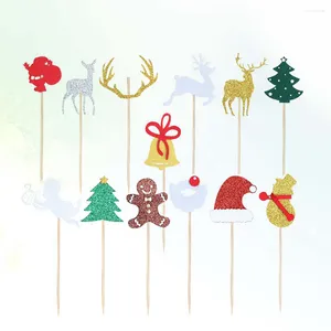 Festive Supplies 14pcs Christmas Cake Picks Glitter Snowman Elk Xmas Tree Gingerbread Man Cupcake Toppers For