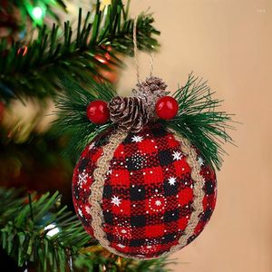 Party Decoration 3Pcs Christmas Tree Pendant Ball Decorative Pine Nut Cloth Art Red Lattice Foam