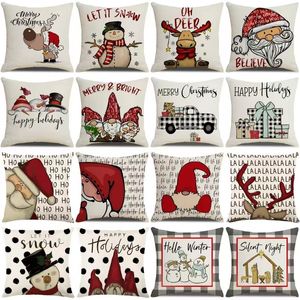 Cushion Decorative Pillow Christmas Cushion Cover Case Black and White Plaid Letters Santa Snowman Elk Reindeer Covers 220919