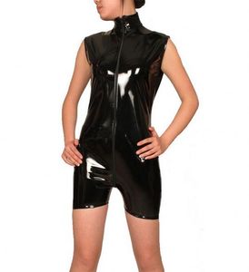 Костюмы Cosplay Halloween Catsuit Sexy Black PVC Leather Pack Sexy Pumpsuit Front 3-Houts Th-way Zipper to Ass