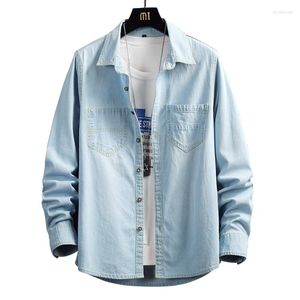 Men s Casual Shirts Men s Single breasted Pockets Denim Shirt Classic Long Sleeve Washed Jean Blouse Top Light Dark Blue Spring Autumn