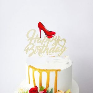 Festive Supplies Ins Color Printing High Heels Acrylic Cake Topper Happy Birthday Gold Party Dessert Decoration