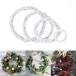 Decorative Flowers 10-30cm White Round Wreath Rattan Ring Garland DIY Craft Scrapbook Hanging Ornament Home Wall Decor Christmas Decoration