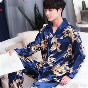 Roupa de dormir masculina Pijama de seda rayon masculino Conjunto de roupa de dormir listrada sexy Conjunto de pijama com camisa de manga comprida calça grande 2PCSSuit masculino Homewear kPaCotAkoWka 220920