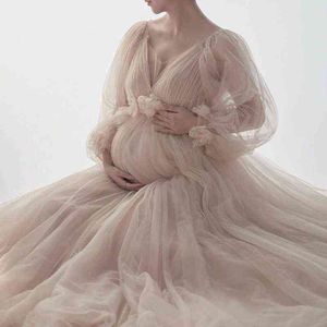 Maternity Dresses Mesh Maternity Dresses For Photoshoot Long Sleeves Tulle Floral Maxi Dresses Pregnant Women Photography Pregnancy Shooting Dress J220915