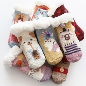 Носки Дети против скольжения кашемировые носки для малышей малышки мальчики девочка, детка, зима теплый мультфильм животных, родительские тепловые носки 220919