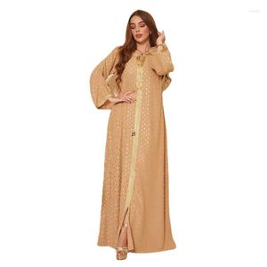 Sıradan Elbiseler Altın Baskı Müslüman Abaya Elbise Kadın Kaftan Pullar Dantel Detay Gevşek Robe İslam Dubai Orta Doğu Arapça Fas Kaftan