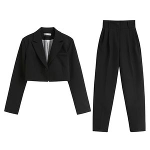 Calças de duas peças femininas mulheres soltas manga cheia preto blazers jackets retos feminino casual ol 2 peças conjuntos de outono roupas w284 220919
