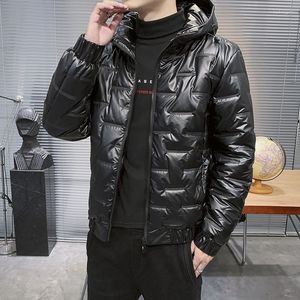 Men's Down Men's & Parkas Men Winter Jacket Hooded Warm Glossy Slim Coat Fashion Parka Black Silver Waterproof Thick Windbreaker