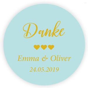 FESTIDOS DE PARTEM DOUXART 100 peças personalizadas Danke Wedding Stickers 40mm Coração Favors Comunhão Caixa de convite de comunhão P041