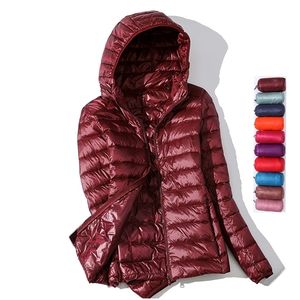 Women's Down Parkas Ultra Light Jacket Basic Winter Jackets Kvinnliga kvinnor Velvet Hooded Coats Autumn Womens Outwear 220919