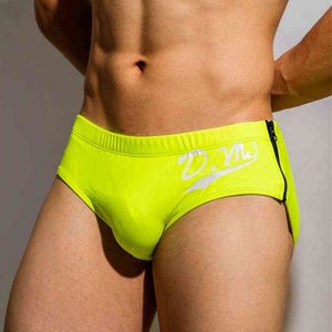 Herrbadkläder sida zip mens simning trosor sexiga badkläder för man bikini badkläder desmiit dm baddräkt strand shorts gay baddräkt trosor j220913