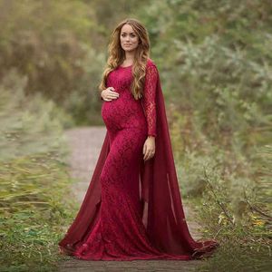 Maternity Dresses Chiffon Scarf Maternity Dresses For Photoshoot Lace Fancy Pregnancy Dresses Elegence Pregnant Women Maxi Gown Photography Props J220915