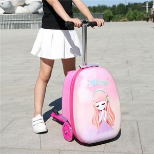 Suitcases Cute Kids Small Scooter Suitcase Lazy Trolley Bag Children Carry On Cabin Travel Rolling Luggage Wheels Gift Box