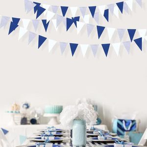 Party Decoration 10Ft Navy Blue White Royal Year Paper Triangle Flag Banners Boy Birthday Bridal Baby Shower Wedding Decorations