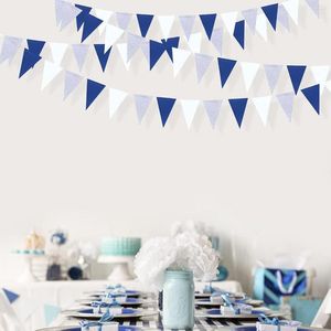 Festdekoration 10ft marinblå blått vitt kungligt år papper triangel flagga banners pojke födelsedag brud baby shower bröllop dekorationer