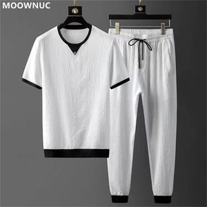 Men's Tracksuits T-shirt pants Summer High-End Fashion Two-Piece Leisure Sports Breathable Solid Color High-Quality Suit 220919