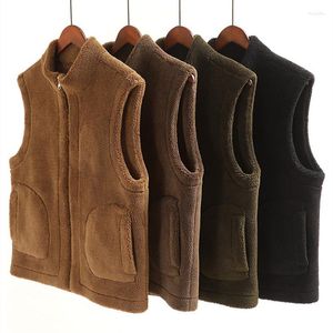 Hunting Jackets Men's Stand Collar Granular Fleece Thickened Vest Coat Outdoor Hiking Tooling Waistcoat Slim Fit Fur 1-piece