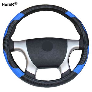 Car Steering Wheel Cover Bus Truck For 36 38 40 42 45 47 50 Cm Out Diameter Blue Red Microfiber Leather Steering Wheel Wrap J220808