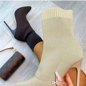 Designer Women Socks Booties stivali ad alto tacco sottili elastici a maglia scarpe a tubo medio appuntite