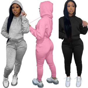 Frauen Hoodies Pullover Trainingsanzüge Herbst Und Winter 2 Stück Hosen Outfits Langarm Plüsch Pullover Jogginghose Sweatsuit Xs-2xl