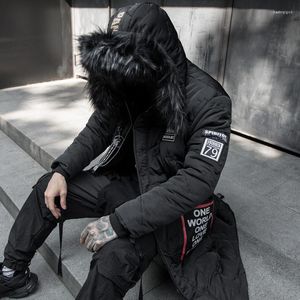 Men's Down Men's & Parkas Fasion DARK Streetwear Techwear Winter Tactics Function Jackets Hip Hop Korean Fur Collar Long Cotton Coats