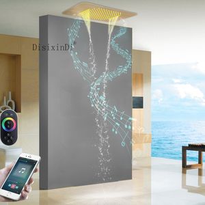 Banyo musluk aksesuarları 58x38cm LED duş başlığı müzik hoparlör gömülü tavan monte yağmur şelale duş sistemi